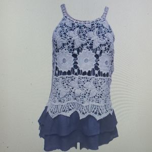 Entro Crochet Blouse Sleeveless New Tiered Blue